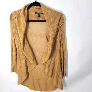 Lauren‎ Ralph Lauren Women's Size Medium Tan Duster Sweater Lacey Cardigan